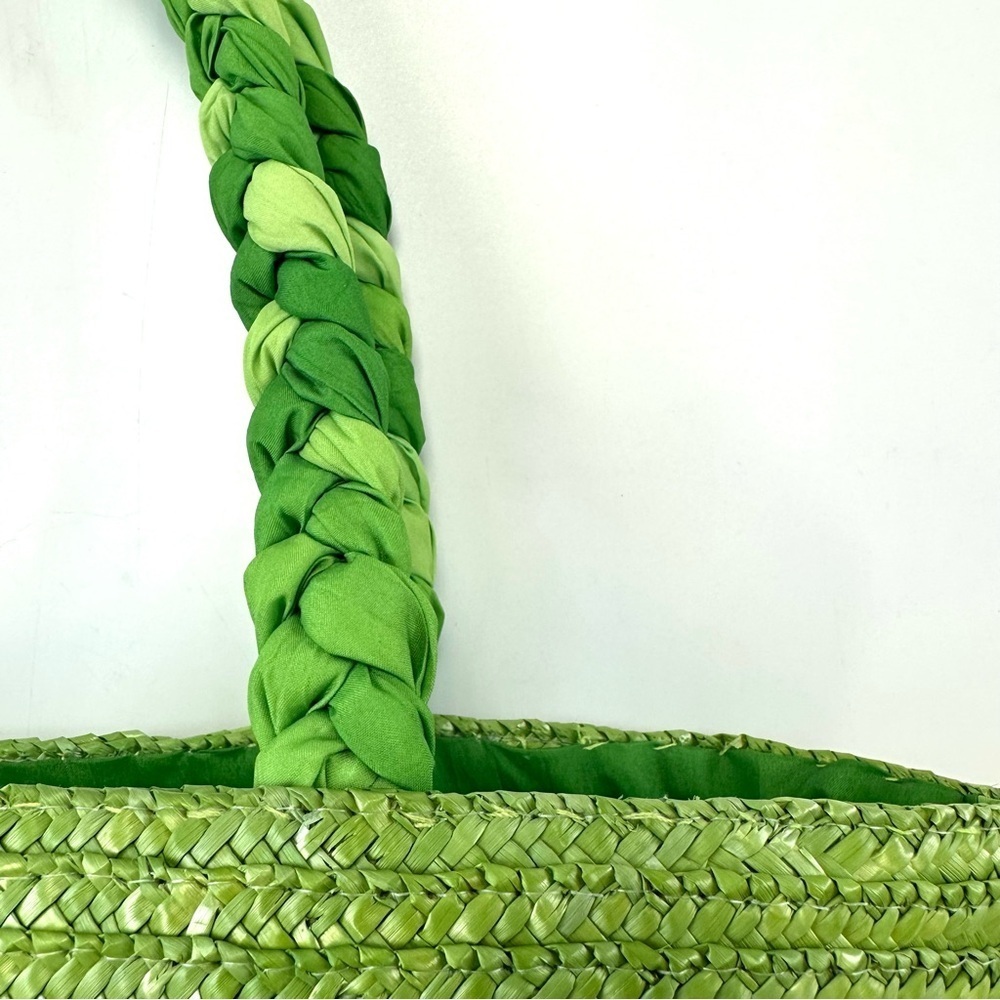 Cappelli NWT straw handbag kiwi green straw with braided handle zip top - Picture 3 of 10